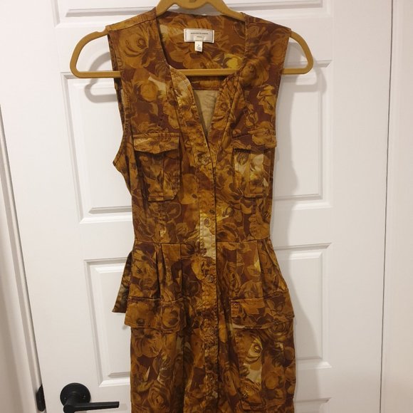Autumn dress 90s - tie belt with pockets, floral pattern, earthy fall tones - Picture 2 of 3